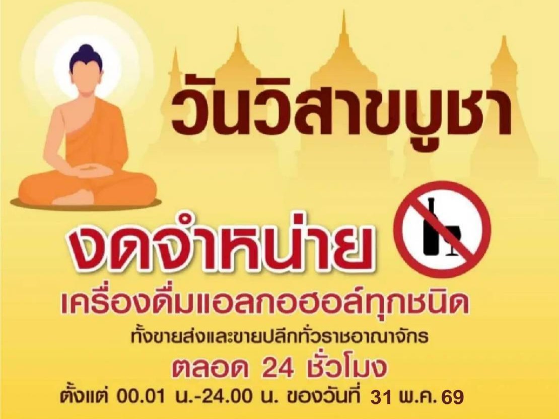 ขอความร่วมมืองดจำหน่ายเครื่องดื่มแอลกอฮอล์ในวันวิสาขบูชา 2569
